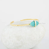 Marquise Shape Gemstone Cuff Bracelet - Amazonite Bangle - Gold Plated Bangle - 925 Solid Silver Bangle- Handmade Jewelry - Wedding Gift